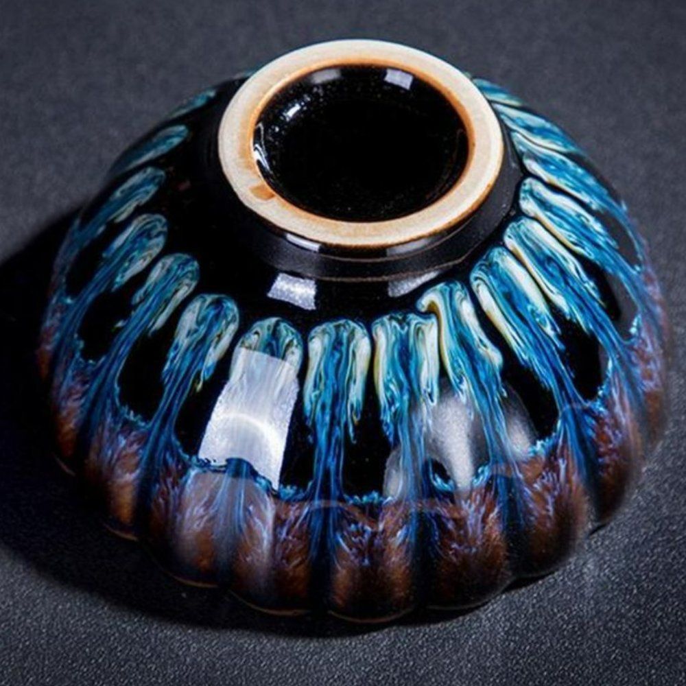 Golden Peacock Glazed Gradient Tea Cup - Picture 4 of 10
